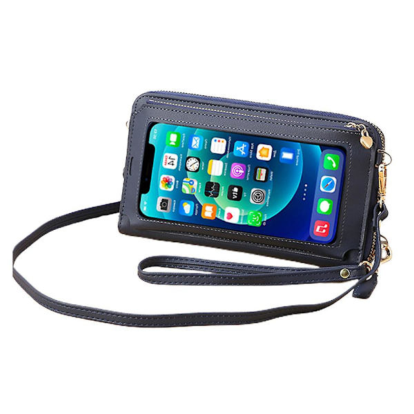 Pu Long Plånbok Enkel Touch-screen Handled Mobiltelefon Väska Myntväska Bärbar Mobiltelefon Väska blue