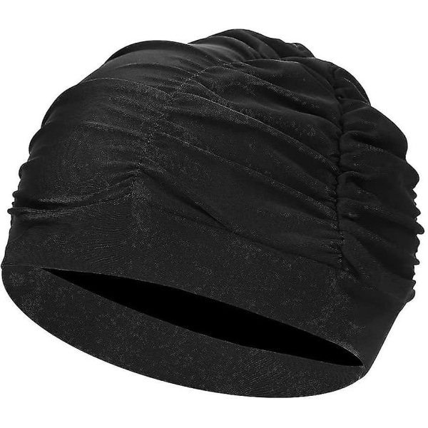Plissert Badehette Dame Svømmehatt Kvinner Langt Hår Badehette Ørebeskyttelse Svømmehatt Super Elastisk Turban Svømmehette Surfehette S