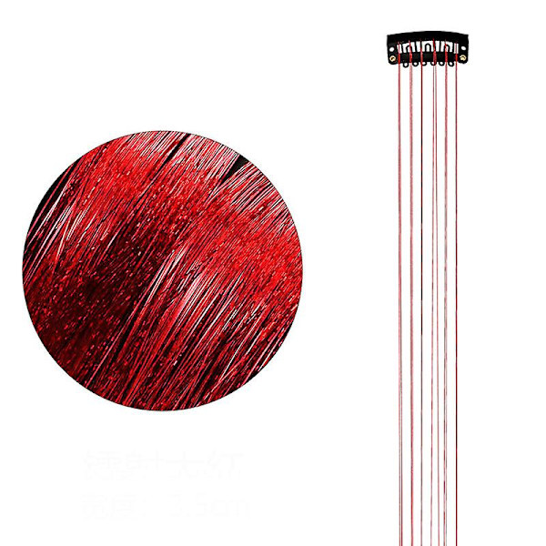 6 kpl Glitter-hiuskiinnikkeitä Klipsillä, Kimallushiustenpidennykset Red