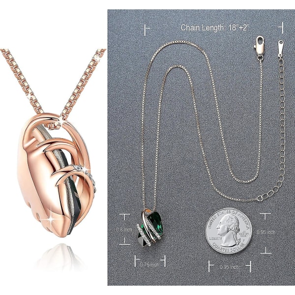 Önskestenshängehalsband med födelsestenskristall, 18k roséguldpläterad/silverton, 18" + 2" Emerald Green -