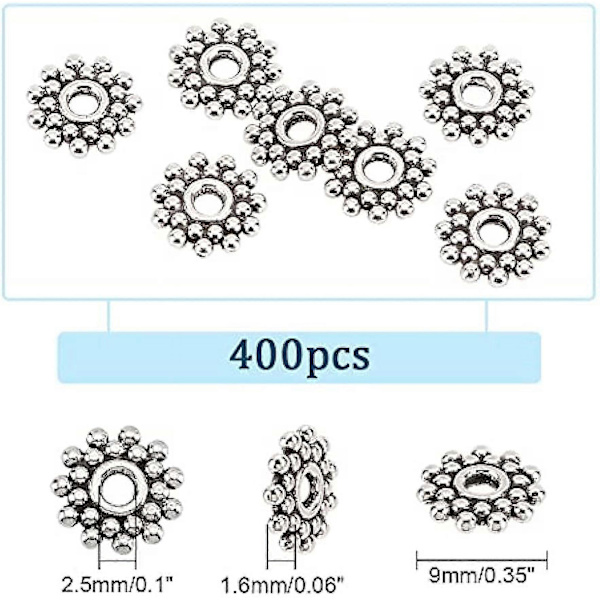 400 st Flower Spacer Beads Antik Silver Daisy Beads Tibetansk Legering Metall Lösa Beads Spacers för Armband Halsband