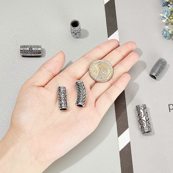 6 stk. 304 Perler i rustfritt stål 9 mm Store hull Kolonneavstandsperler Rør 304 Perler i rustfritt stål for halskjede Armbånd DIY Smykkefremstilling