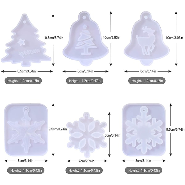 6 Stykker Epoxy Resinforme, Silikoneform (julevedhæng), Resinformsæt, Resin Form Resin Støbeforme Til Julepynt DIY Snefnug