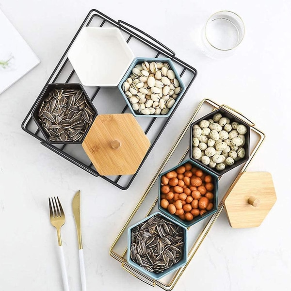 Keramisk Starter Serveringsbakke 3 Rum Tørret Frugt Snack Bakke Frugtfad Serveringsbakke Tallerken