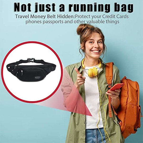 Crossbody Vyötärölaukku, Vyölaukut, Säädettävä Vyö Matkailuun Urheiluun Juoksuun Vapaa-aikaan black