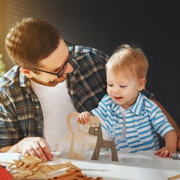 Familie Valp Tre Hund Håndverk Figur Skrivebord Bord Ornament Utskjæringsmodell Hjemmekontor Dekor Kjæledyr Skulptur B01