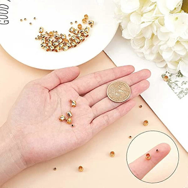 80 st 2 Stilar 3/6mm Runda Tunna Gyllene Distanspärlor 304 Rostfritt Stål Släta Pärlor Pärlning Hitta för DIY Smyckestillverkning Hål 1,5~4mm