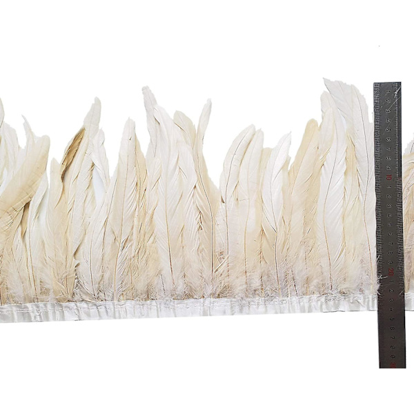 2 Yards 20-25 cm Hane Hackle Fjer Kant Trim, Sy Håndværk Fjer Til Diy Dekorationer - Off White