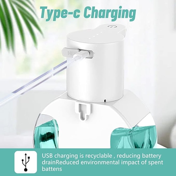 Sæbedispenser automatisk, elektrisk sæbedispenser vægmonteret 420 ml, genopladelig sæbedispenser med kontaktløs infrarød sensor