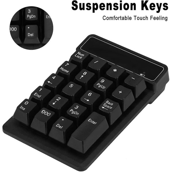 Numerisk tastatur, 19 taster bærbar trådløs talltastatur Bluetooth Numpad for datamaskin bærbar PC, 10m Bluetooth-tilkobling, lang arbeidstid