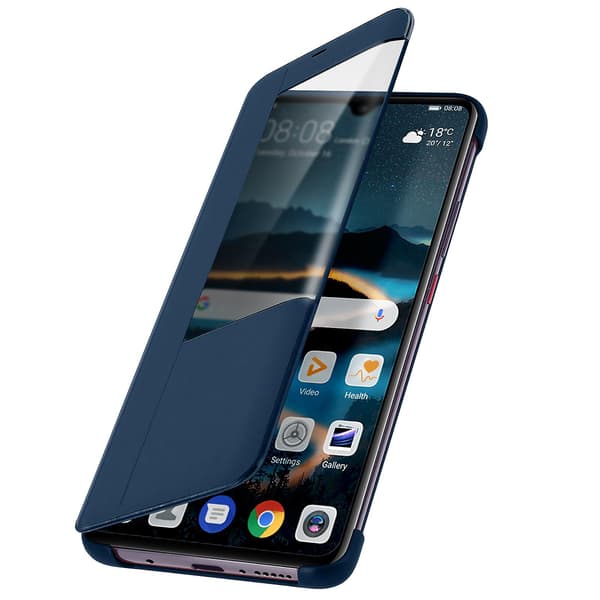 Folio Etui til Huawei Mate 20 Vindue Tidsvisning Video Stand Navy