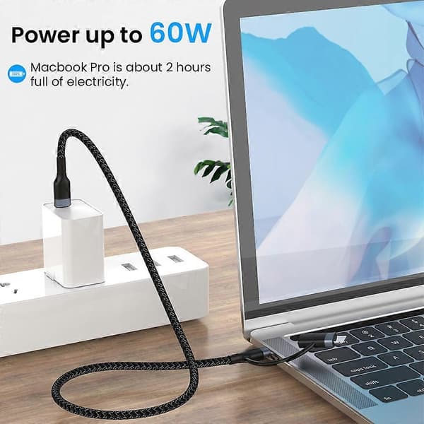 2-i-1 1m 60W PD USB-C till Type-C Lightning Snabbladdningskabel