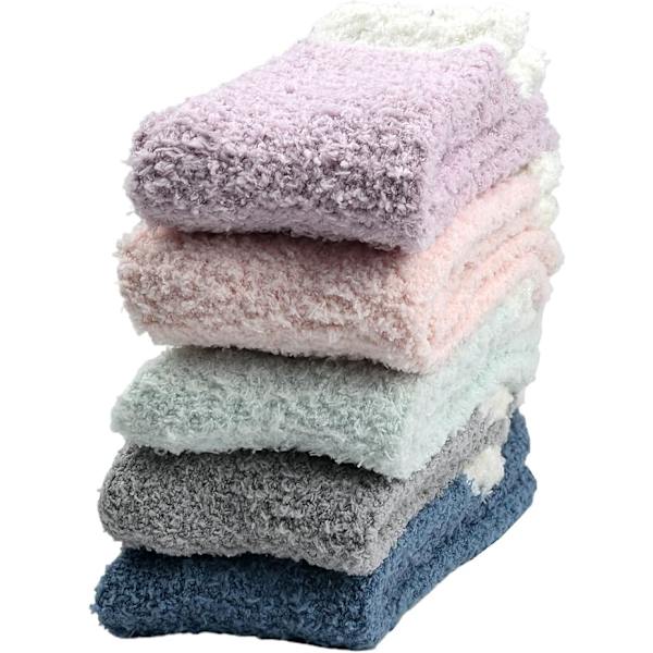 5 Par Fluffiga Mysiga Strumpor för Kvinnor - Premium Varma Tjocka Luddiga Strumpor Termiska Vinter Sängstrumpor Extra