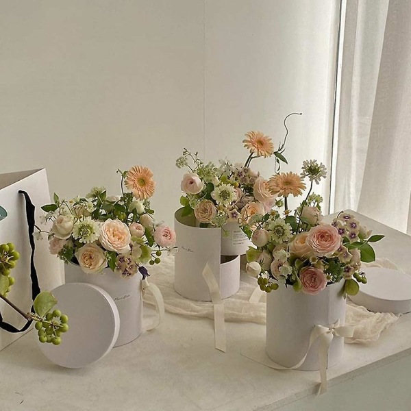 Blomsterkasse med låg til arrangementer, dobbeltlags roterende skuffe luksus Ro blomsterbuket gaveæsker emballage, 1 sæt, 19 cm (d) x 16,5 cm (h) (sort)