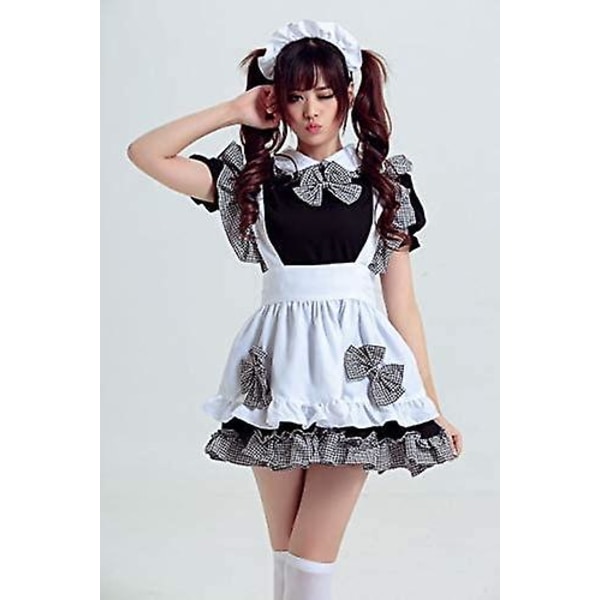 Catchcostume Vuxen Piga Kostym Söt Flicka Lolita Cosplay Outfit Kostymer Kvinnor Fancy Dress Förkläde Med Huvudbonad Black Large
