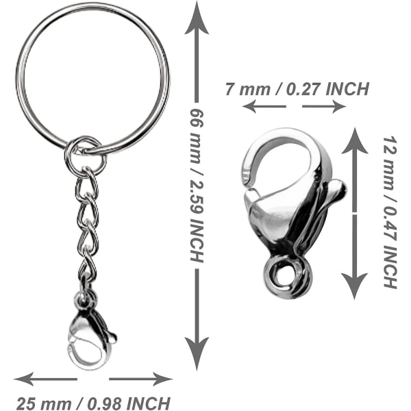 Nøkkelring med kjede, 50 stk nøkkelringsett inkluderer delt nøkkelring med kjede, åpne hoppringer, hummerlås, nøkkelring for håndverk, resin og smykker