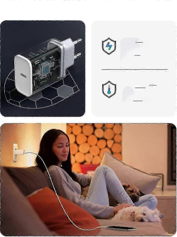 20W USB C PD 3.0 Laderkabel ikke inkludert (hvit)