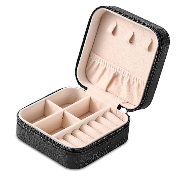 Bærbar Rejse Mini Smykkeskrin Læder Smykker Ring Organizer Etui Opbevarings Gaveæske Piger Kvinder (sort).