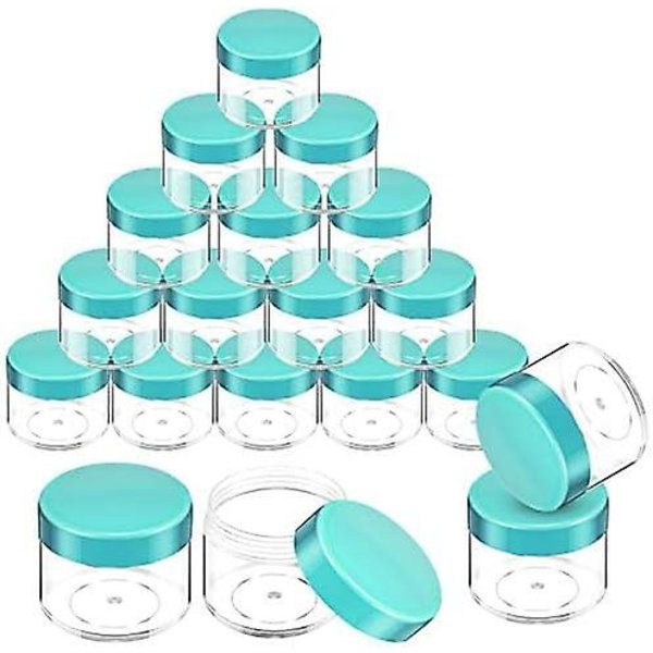 20 st runda burkburkar i plast med lock för flytande krämer, prover, 20 ml/0,7 oz Teal Lid