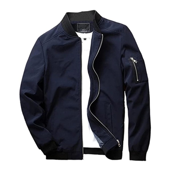 Flight Bomber Jakke Mode Afslappet Lynlåslukning Trendy Jakker Frakke Mænd 2XL Blue
