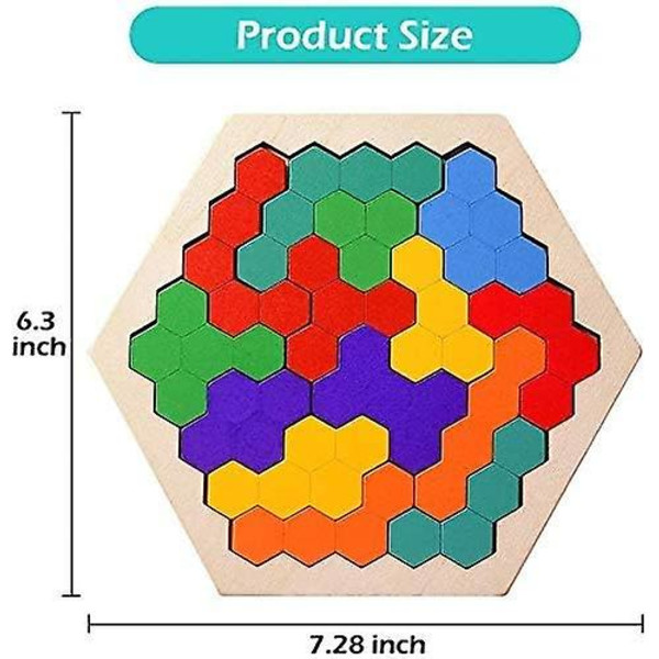 Trähexagon Pussel Leksak Geometri Leksak Träpussel Pussel Färgglad Hexagon Geometrisk Pussel Lutande Intelligens Block Leksaker För 3-8 År Gamla Barn