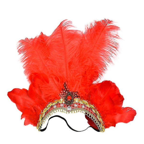 Kvinnors paljetter strass fjäder pannband show halloween dans fest huvudbonad Red
