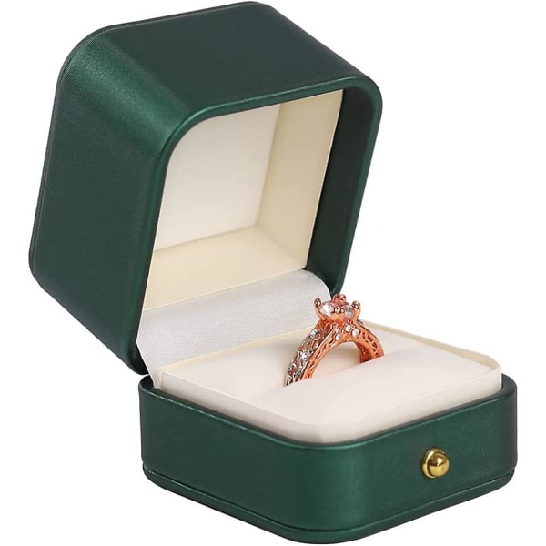 Förlovningsring Ask Grön, Kvadratisk Läder Sammet Ring Bärare Ask, Premium Vacker Vintage Enstaka Slot Ring Ask För Förslag, Bröllop, Ceremoni, Årsdag