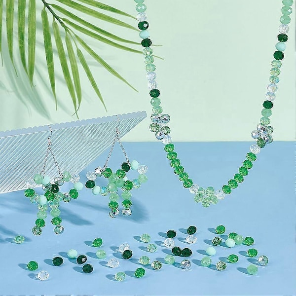 350 stk. Grønne Glasperler 8mm Facetterede Krystalperler 7 Stilarter Briolette Løse Perler Afstandsperler Håndværksperler til St. Patrick Armbånd Halskæde Ørering Nøglering