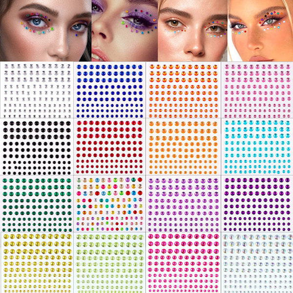 Ansiktsstenar Glitter, Ansiktsstrass Sjöjungfru Juveler Ansiktsklistermärken Set, Självhäftande Kristall Regnbågsdiamanter Ögon Ansikte Kropp Temporär