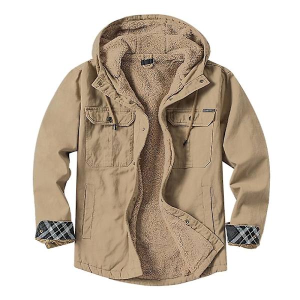 Cargo hættejakke til mænd, Varm vinterforet termojakke Khaki 2XL