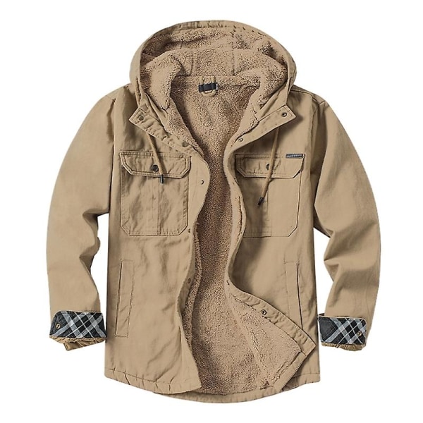 Herr Cargo Hooded Jacka, Vinter Varma Foder Termisk Jacka Rock Khaki S