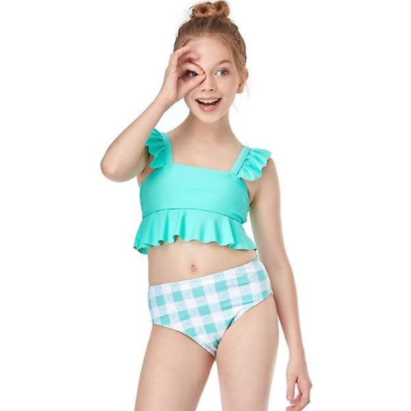 Jenter Badetøy Liten Volang Sommer Strand Delt Badetøy Bikini blue 152