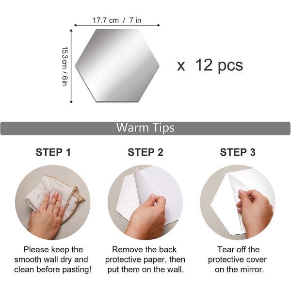 12 Akrylspegel Väggstickers (hexagonal, Röd) 17,7 Cm X 15,3 Cm Spegel Väggstickers Vardagsrumsdekoration