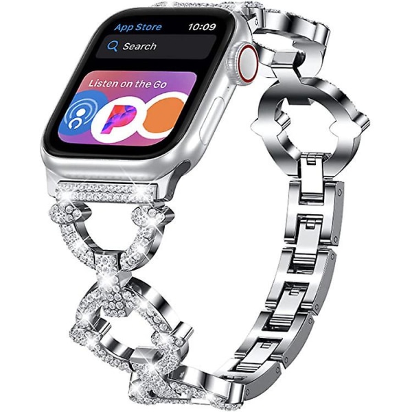 Kompatibel med Apple Watch Band 42mm 44mm 45mm, Dam Girl Bling Diamond Smycken Metallrem, Glänsande Rund Armband För Iwatch Series 7/6/5/4/3/2/1/se