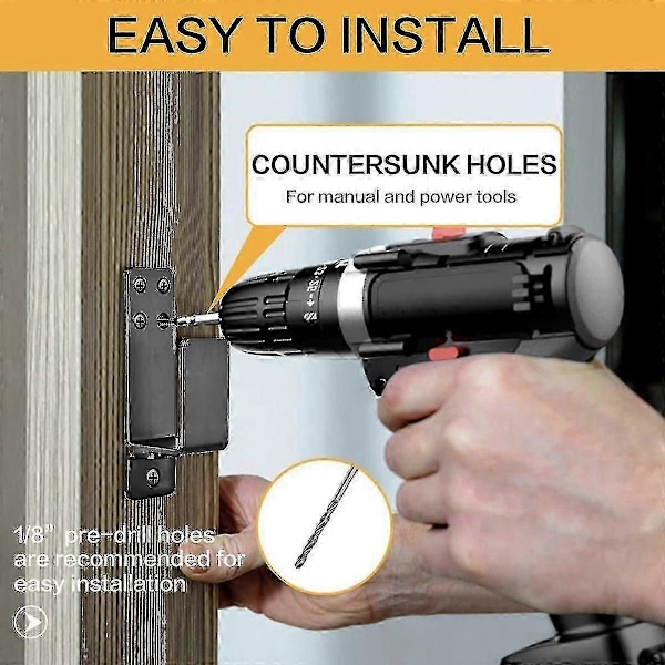 Dörrspärrfästen, 2-pack nedfällbar stånghållare för hemsäkerhet, 2X4 stång
