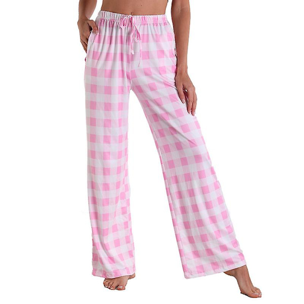 Kvinnors Pyjamasbyxor Stretch Lounge Byxor Rutig Pyjamas Botten Pink M