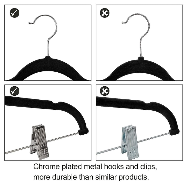 Premium Sammetsbyxor Hängare Med Klämmor, 10 Pack Kjolar Hängare Grey