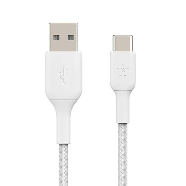 Boost Charge Synchro USB-A till USB-C 3m Förstärkt och Flätad Kabel, Vit