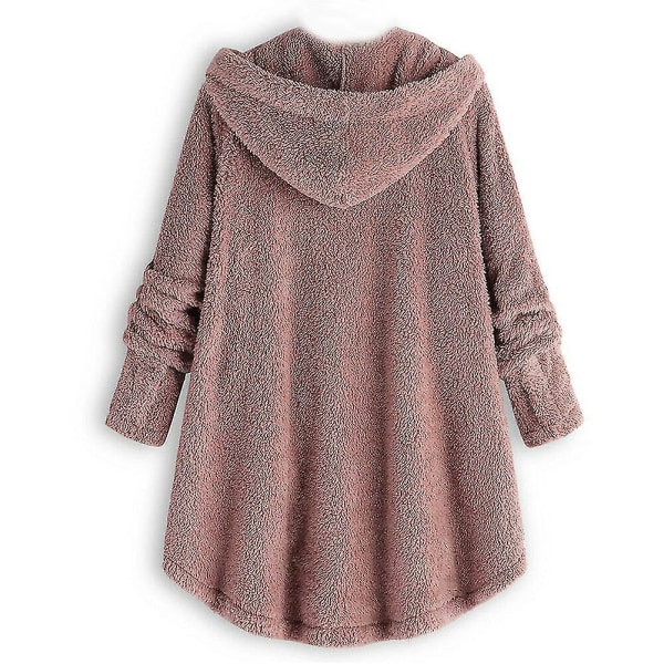 Kvinnors vintervarma fluffiga överrock knappjacka toppar lös huva ytterkläder 3XL D