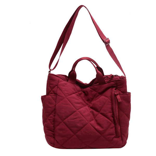 quiltad tygväska för kvinnor pufferväskor handväska lätt quiltad handväska stor kapacitet quiltad väska med dragkedja vadderad crossbody-väska röd