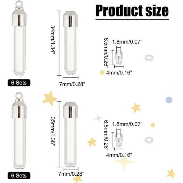 12 Set Glasflaska Hänge med Skruvlock Hängande Hänge Önskeflaskor 1,3 Tum Ihålig Glasflaska Charm med Silverlock för DIY Örhängen Hänge C