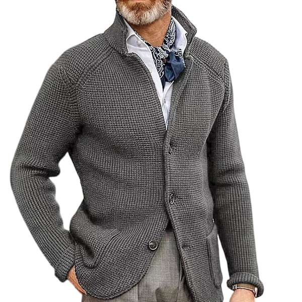 Höst Vinter Ståkrage Koftong Kostym Tjockare Stickad Kostym Jacka 2XL Gray
