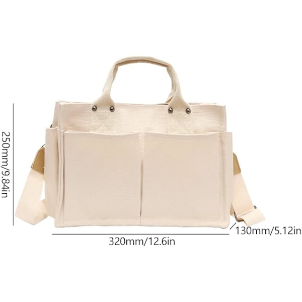 Canvas mulepose med flere lommer canvas crossbody taske tophåndtag afslappet canvas skuldertaske håndtaske mulepose håndtaske med justerbar sort