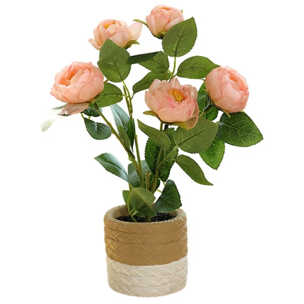 Keinotekoinen kukka, viisipäinen pieni teeruusu bonsai-kasvi, luova keinotekoinen kukka kodin sisustukseen Light pink