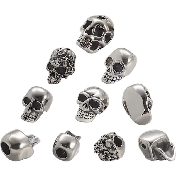 8 stk. Gunmetal Dødningehoved Perler Rustfrit Stål Dødningehoved Perler Retro Dødningehoved Stil 2mm Hul Metal Dødningehoved Afstandsperler