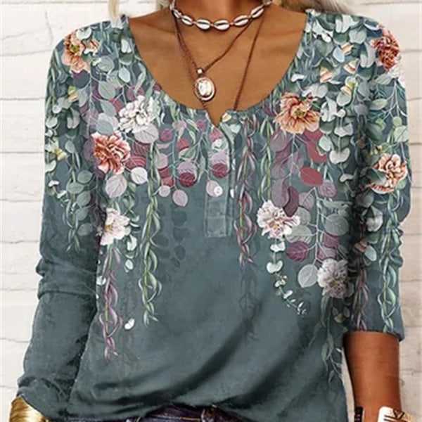 Dame Efterår Afslappet T-shirt Geometrisk Print U-Hals T-shirt Til Udendørs Dating Shopping Brug 3XL 3