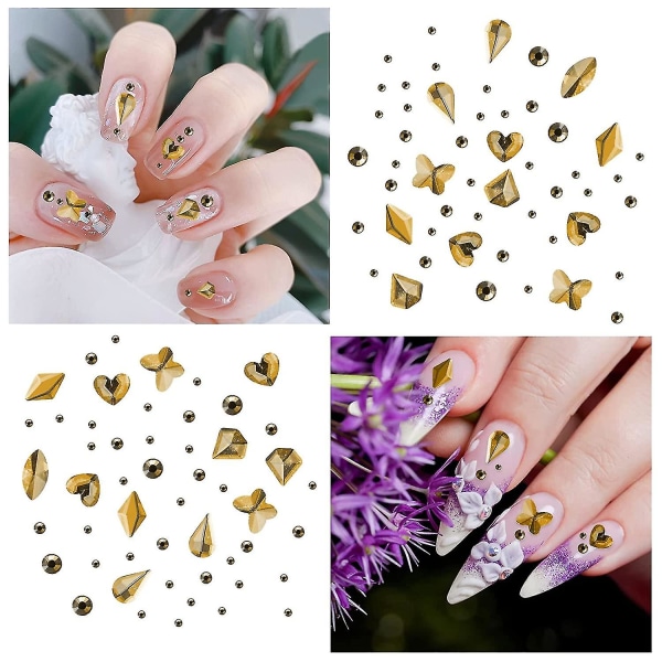 Nagelkonst Rhinestones, Multi Shapes Glas Kristall Ab Rhinestones, 3d Flatback Kristaller Diamanter Nagelstenar För Nagelkonst Hantverk (Champagne Guld)