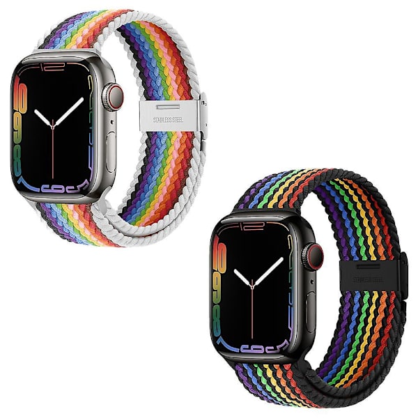 2 stk. Kompatibel med Apple Watch Iwatch-reimer 42 mm 44 mm 45 mm Kvinner Menn, Solo Loop Justerbar Flettet Stretch Sportsreim For Iwatch Series 7/6/se/5/4/3