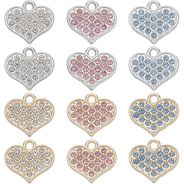 48 stk. 6 farver Rhinestone Hjerte Charms Cubic Zirconia Legering Krystal Vedhæng 13,5x15mm Kærligheds Dingle Charms til Smykkefremstilling Hul: 2mm