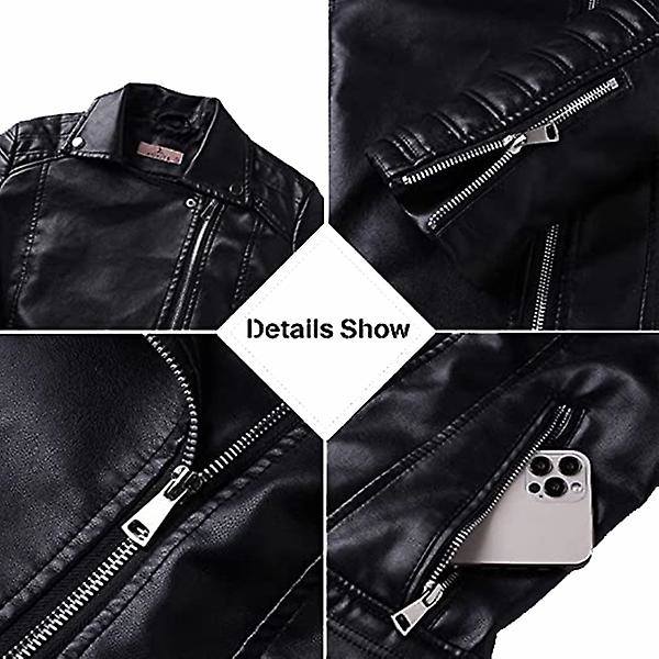 Damjacka i konstläder, hel dragkedja motorcykeljackor slim fit kappa Red S